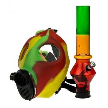 Gas Mask Bong with Acrylic Tube | Rasta - Mask and tube detached 