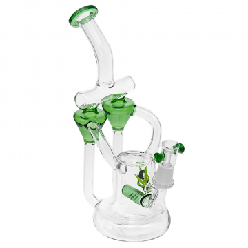 Black Leaf - Glass Recycler Bubbler with Two Recycle Chambers - Slitted Inline Percolator