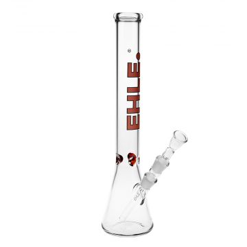 EHLE. Glass Meyer Beaker Base Ice Bong with Red Logo - Side view 1