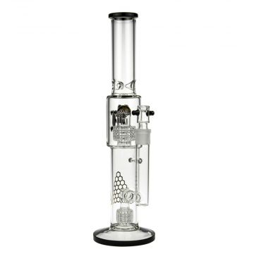 Black Leaf - Glass Ice Bong with Double Drum Perc & Splash guard Dome - Side view 1