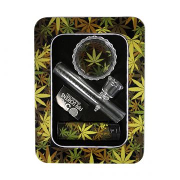 Dutch Mini Glass Steamroller Pipe Gift Set with Acrylic Grinder