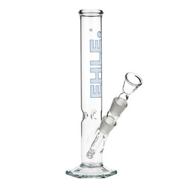 EHLE. Glass - Straight Cylinder Bong 250ml - Ice Notches - White logo