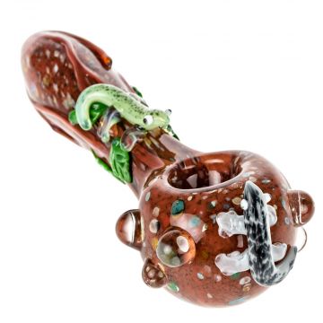 Empire Glassworks Small Critter Spoon Pipe with Frit | Lizard - Front View 1