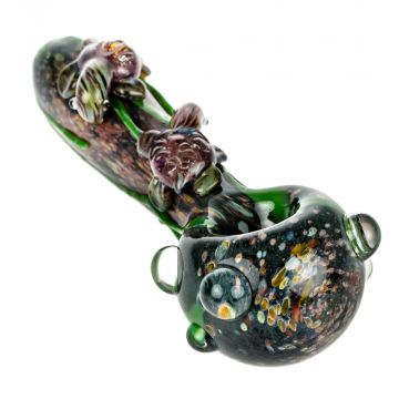 Empire Glassworks Small Critter Spoon Pipe with Frit | Turtle - Front View 1