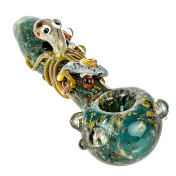 Empire Glassworks Small Critter Spoon Pipe with Frit | Octopus - Front View 1