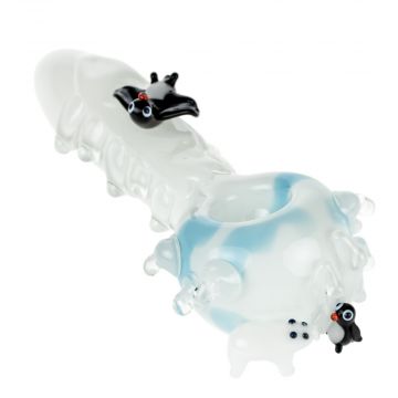 Empire Glassworks Small Icy Penguins Spoon Pipe - Front View 1