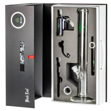 Black Leaf Straight Bong with Carb Hole | Boxed Set