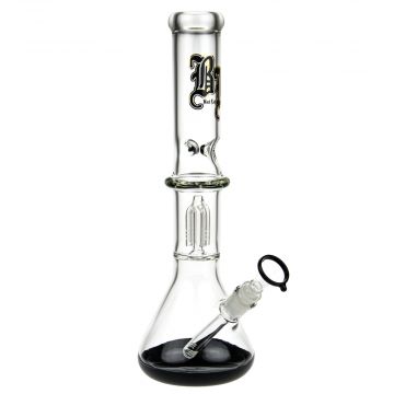 Black Leaf Beaker Base Ice Bong with 4-arm Tree Perc | Black - Side View 1