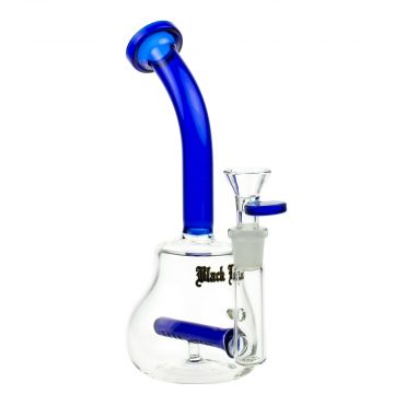 Black Leaf Glass Bubbler with Slitted Inline Perc | 14.5mm - Blue - Side View 1