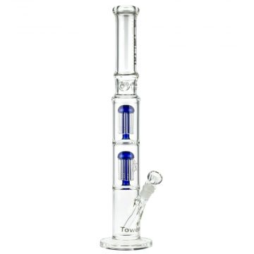 Blaze Glass Tower Straight Ice Bong with Double 8-arm Tree Perc | 7mm | Blue - Side View 1