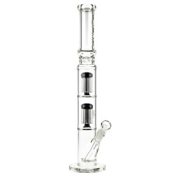 Blaze Glass Tower Straight Ice Bong with Double 8-arm Tree Perc | 7mm | Black - Side View 1