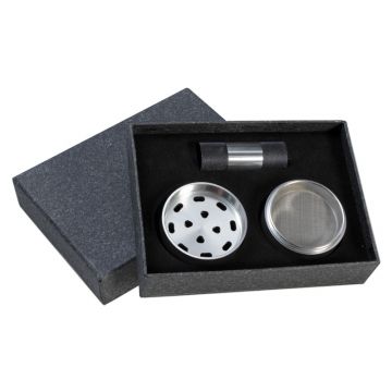 Aluminum Herb Grinder and Pollen Presser Gift Set | 3-part - In box