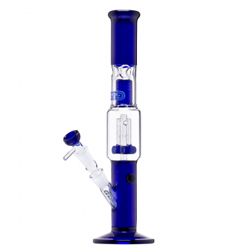 Grace Glass - Straight Ice Bong with Double Barrel perc - Blue