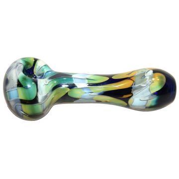 Glass Spoon Pipe - Gold and Silver Fume - Squiggle Pattern - Blue