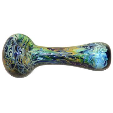 Glass Spoon Pipe - Gold and Silver Fume - Marbled - Blue