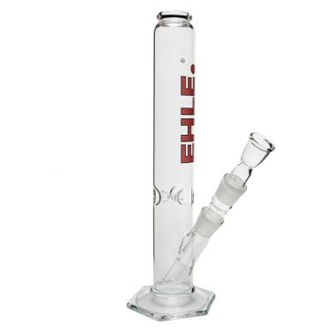 EHLE. Glass - Straight Cylinder Bong 1000ml - 29.2mm - Ice Notches - Red logo