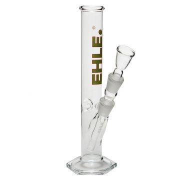 EHLE. Glass - Straight Cylinder Bong 250ml - Ice Notches - Green logo