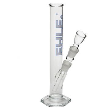 EHLE. Glass Straight Cylinder Bong 250ml | White logo - Side View 1