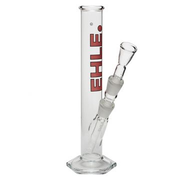 EHLE. Glass Straight Cylinder Bong 250ml | Red logo - Side View 1