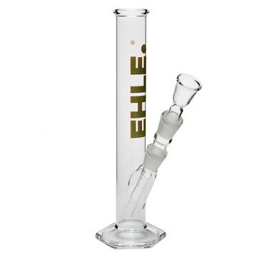 EHLE. Glass Straight Cylinder Bong 250ml  | Green logo - Side View 1