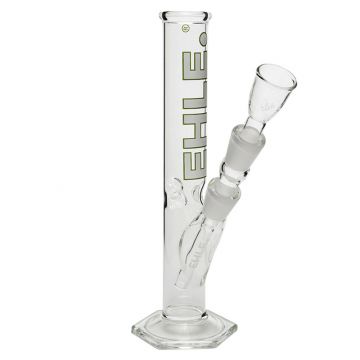 EHLE. Glass - Straight Cylinder Bong 100ml - Ice Notches - White logo