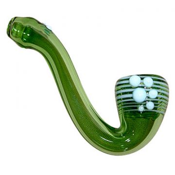 Glass Mini Sherlock Pipe Green Glass with White Wrap and Artwork