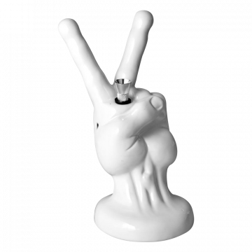 Peace Sign Hand White Ceramic Bong
