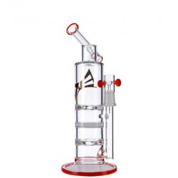 Evolution Double Honeybine Glass Dab Rig | 12.5 Inch | Red | side view 1
