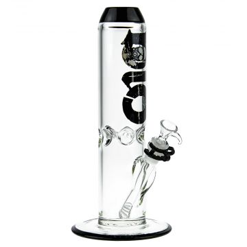 Bio Hazard Glass Straight Ice Bong With Color Accents | 12 Inch - Black 