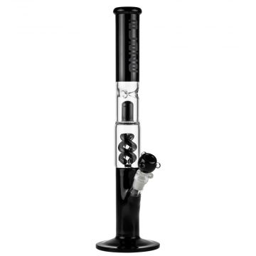 Blaze Glass Premium Double Spiral Perc Cylinder Ice Bong | Black - Side View 1