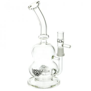 Black Leaf Double Bubble Bird Cage Glass Bong with Cage Percolator - Side View 1