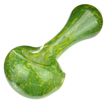 Glass Spoon Pipe with Inside-Out Mixed Frit | Green and Yellow 