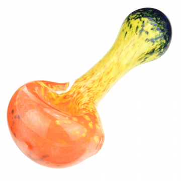 Glass Spoon Pipe with Inside-Out Mixed Frit | Cobalt Yellow Orange Fade 