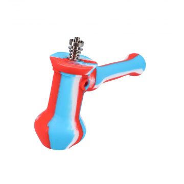 Silicone Hammer Bubbler with Titanium Nail & Secret Storage | Red Blue | side view 