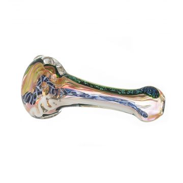 Glass Spoon Pipe - Heavy Inside Out Fume with Color Cane and Dichroic Glass