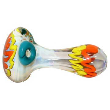 Glass Spoon Pipe - Heavy Inside Out Fume with Color Work and Small Marbles - Orange/Yellow