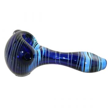 Glass Spoon Pipe - Color Glass w/ Fume Wrap and Flat Mouthpiece - Blue