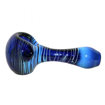 Glass Spoon Pipe - Color Glass w/ Fume Wrap - Blue