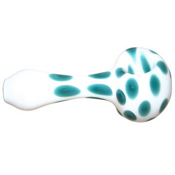 Glass Spoon Pipe - White Glass with Color Dots - Aqua