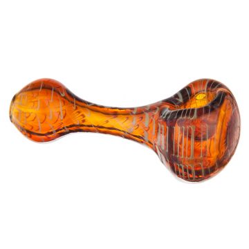 Glass Spoon Pipe - Colored Glass with Wrap and Rake Color - Amber