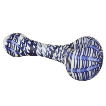 Glass Spoon Pipe - White Glass with Wrap and Rake Color - Blue