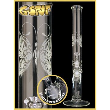 G-Spot Glass - Butterfly Straight Cylinder Bong - 50cm - Ice Notches - Carb Hole