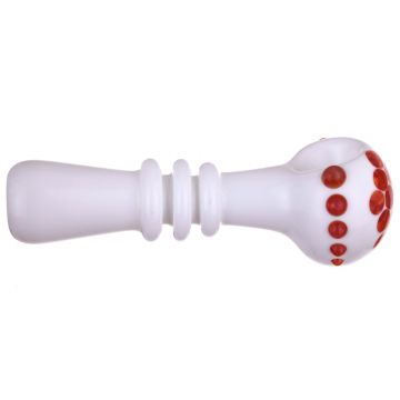 Glass Spoon Pipe - White Glass with Color Dots and Marbles - Orange