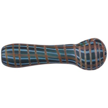 Glass Spoon Pipe - Plaid Design on Green Glass