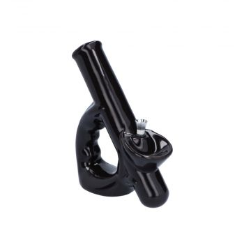 Grip Handle Ceramic Bong with Built-In Tray | Black