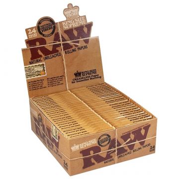 RAW Natural King Size Supreme Hemp Rolling Papers - Box of 24 Packs 