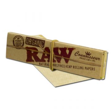 RAW Organic Connoisseur King Size Slim Hemp Rolling Papers with Filter Tips - Box of 24 Packs