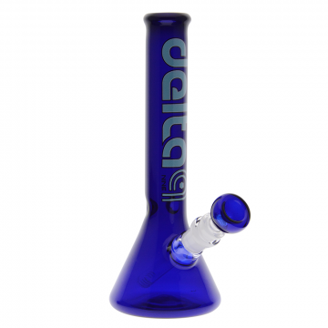 Delta 9 Glass - Straight Blue Beaker Ice Bong - Sky Blue Logo