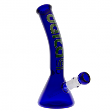 Delta 9 Glass - Bent Blue Beaker Ice Bong - Green Logo