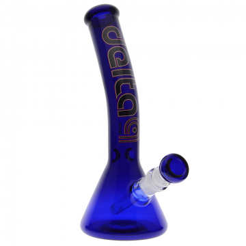 Delta 9 Glass - Bent Blue Beaker Ice Bong - Grey Logo